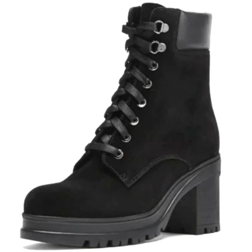 La Canadienne Perrey Waterproof Boot Black Suede Leather Platform Lug Sole sz 8